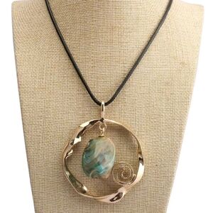 Elegant Gold and Bluish Green Pendant Necklace